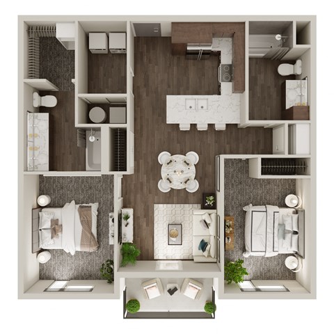 Floor plan for 2 beds, 2 baths, 966 sqft